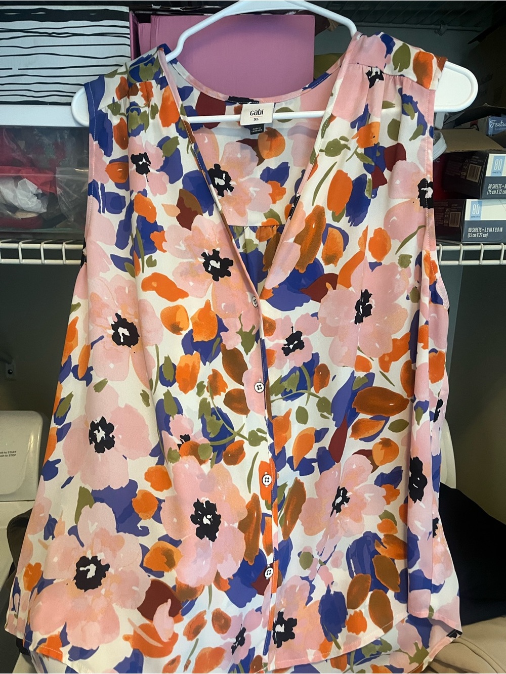 CAbi Floral Sleeveless top Size XL